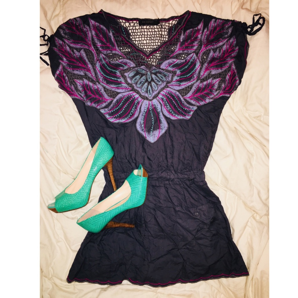 Mm Couture Navy Embroidered Dress